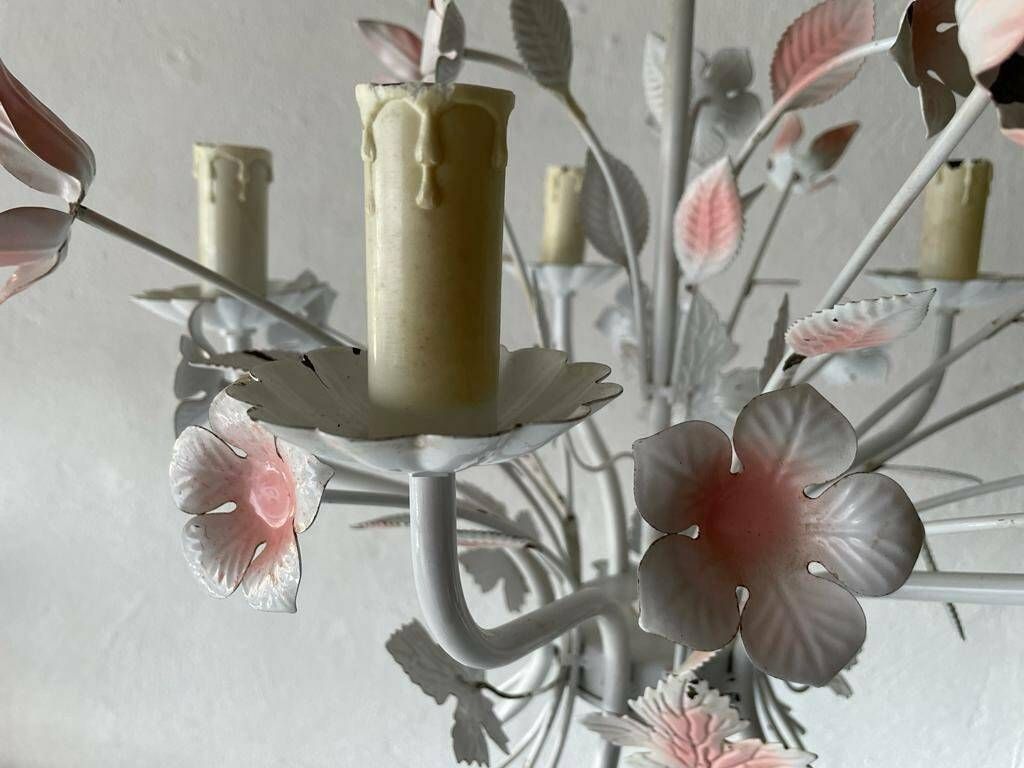 White And Pink Metal Bouquet Design Florentine Chandelier By Hans Kögl, 1970s, Germany photo buy