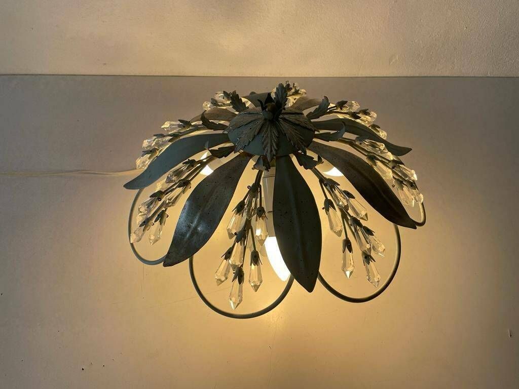 Flower Design Ceiling Lamp With Glass Ornaments By Vereinigte Werkstätten München, 1950s, Germany photo furniture