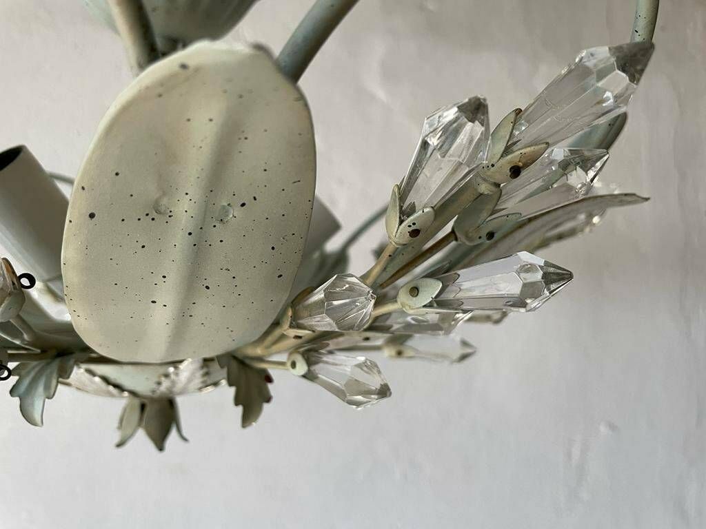 Flower Design Ceiling Lamp With Glass Ornaments By Vereinigte Werkstätten München, 1950s, Germany photo vintage