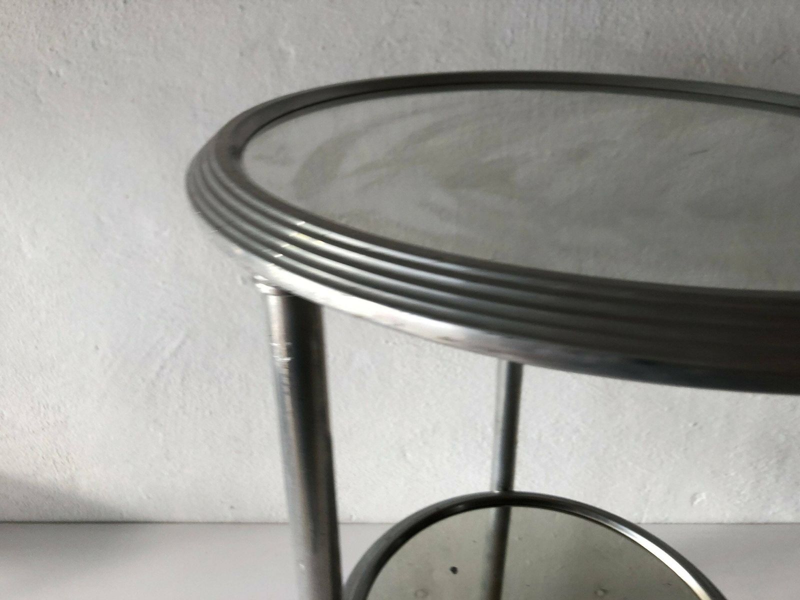 French Art Deco Round Aluminum Table With 2 Mirror Surface, 1940s, France photo 912.64