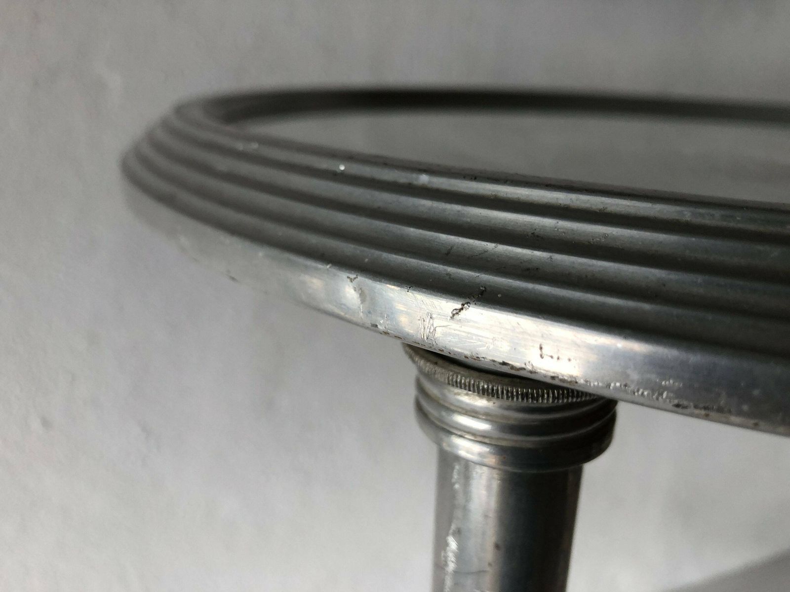 French Art Deco Round Aluminum Table With 2 Mirror Surface, 1940s, France photo buy