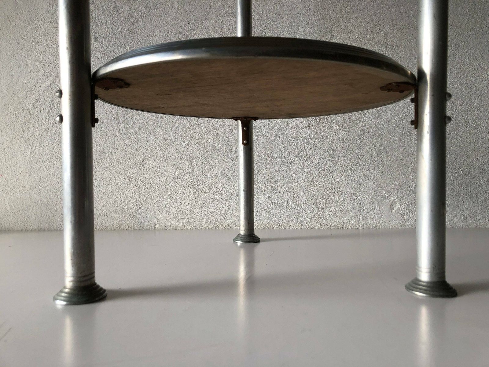 photo for sale French Art Deco Round Aluminum Table With 2 Mirror Surface, 1940s, France
