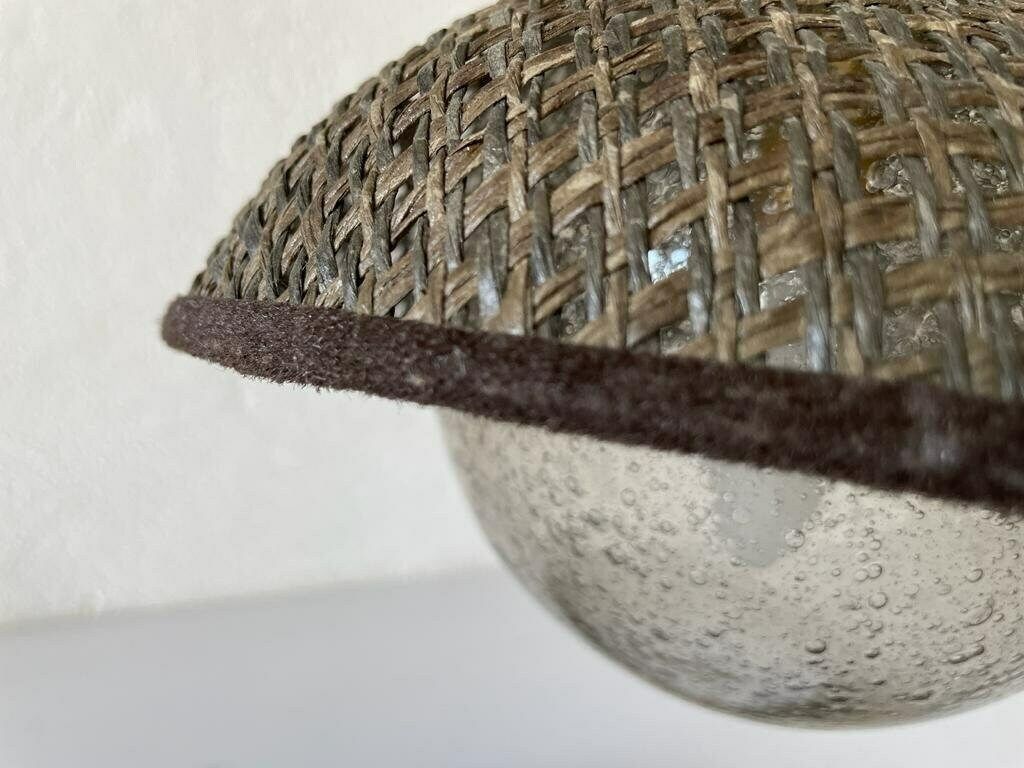 491.04 Rare Bamboo & Wicker Bedside Lamp With Air Bubble Glass By Temde, 1960s, Switzerland photo