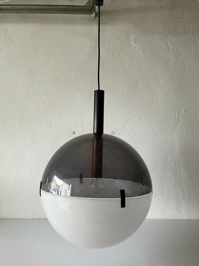 Very Rare 2 Piece Grey & White Plexiglass Ball Design Italian Xl Ceiling Lamp, 1960s, Italy