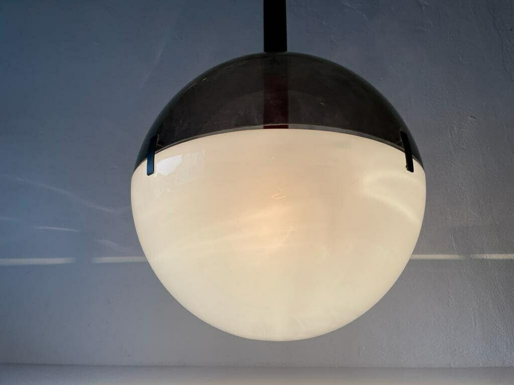 photo furniture Very Rare 2 Piece Grey & White Plexiglass Ball Design Italian Xl Ceiling Lamp, 1960s, Italy