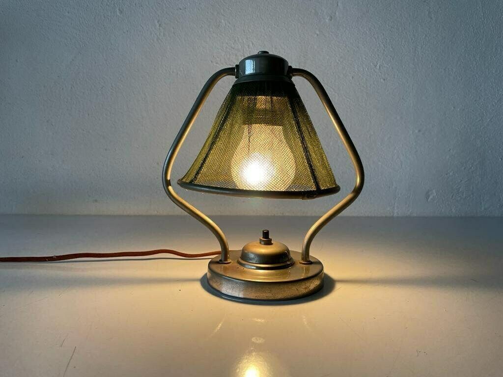 Art Deco Rare Green Fabric Shade Single Bedside Lamp, 1940s, Germany photo furniture