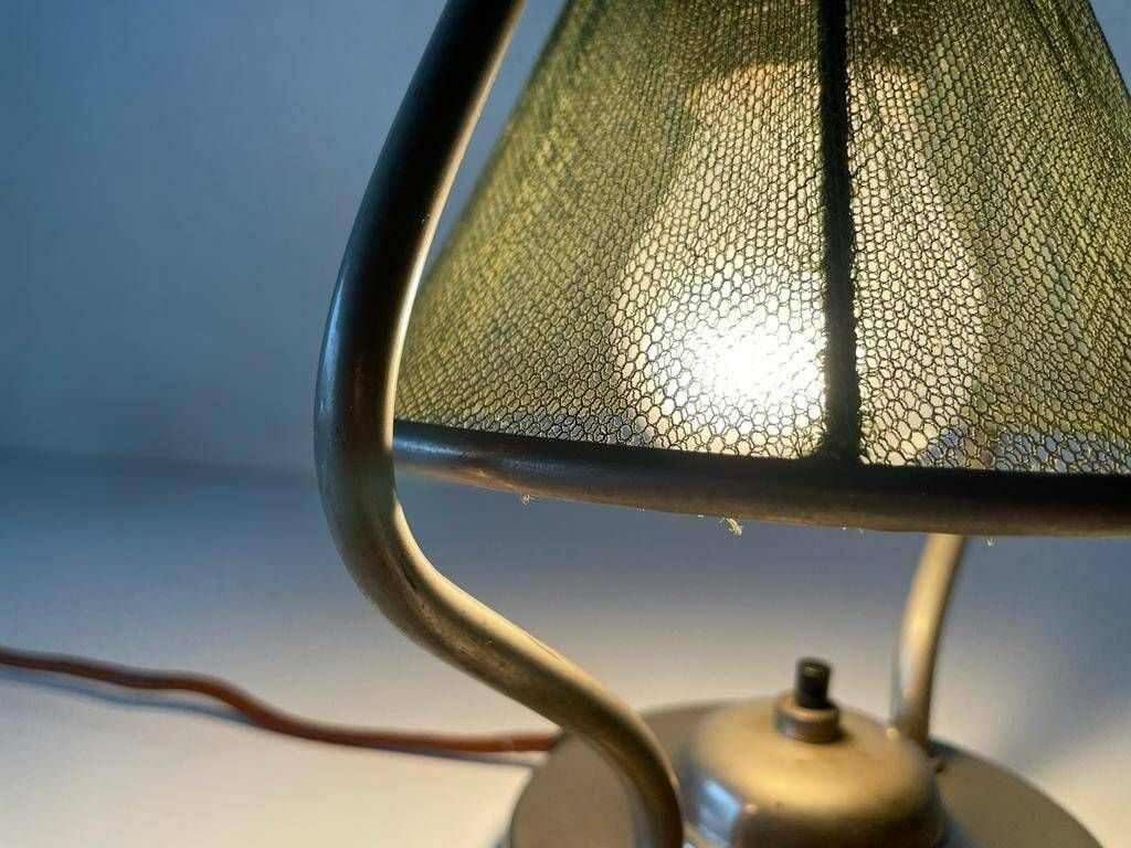 Art Deco Rare Green Fabric Shade Single Bedside Lamp, 1940s, Germany photo vinterior
