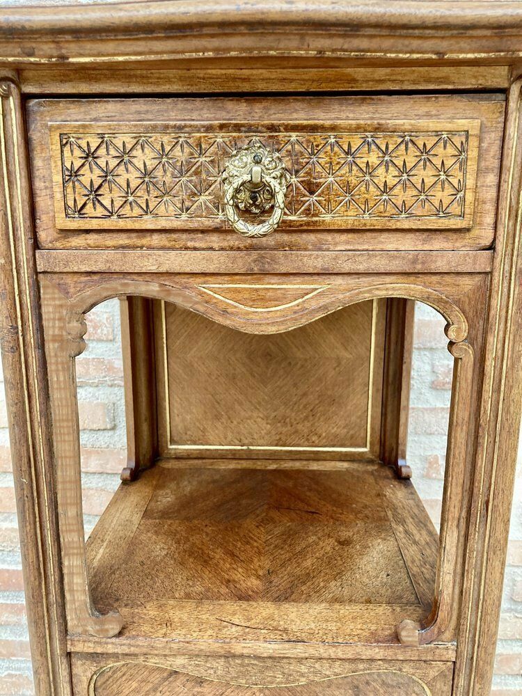 Spanish Louis XVI Style Wood & Red Marble Nightstands, 1920s, Set Of 2 photo for sale