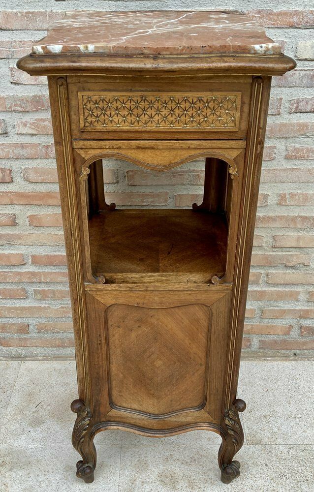 Spanish Louis XVI Style Wood & Red Marble Nightstands, 1920s, Set Of 2 photo 4182.0