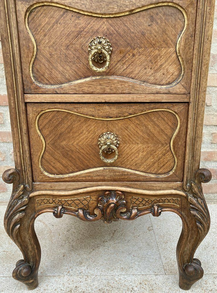 Spanish Louis XVI Style Wood & Red Marble Nightstands, 1920s, Set Of 2 photo vintage