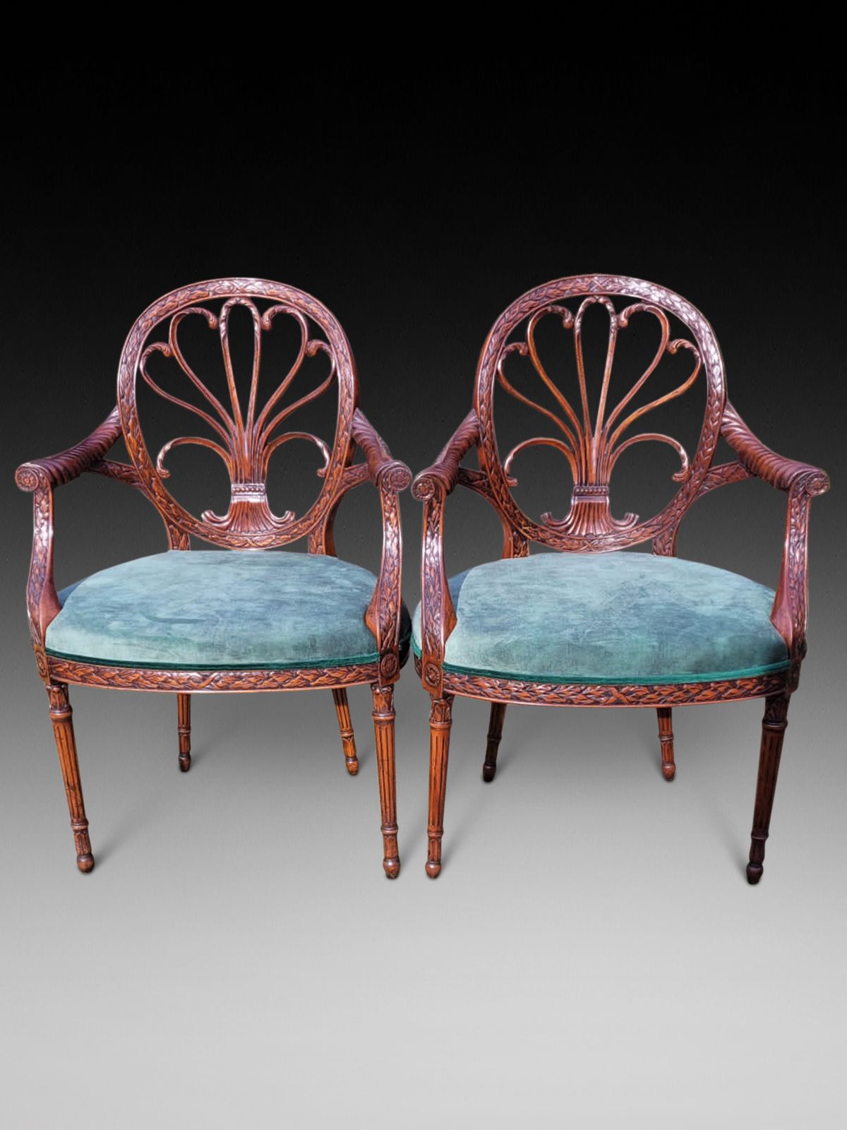 Pair Of Hepplewhite Style Mahogany Library Chairs