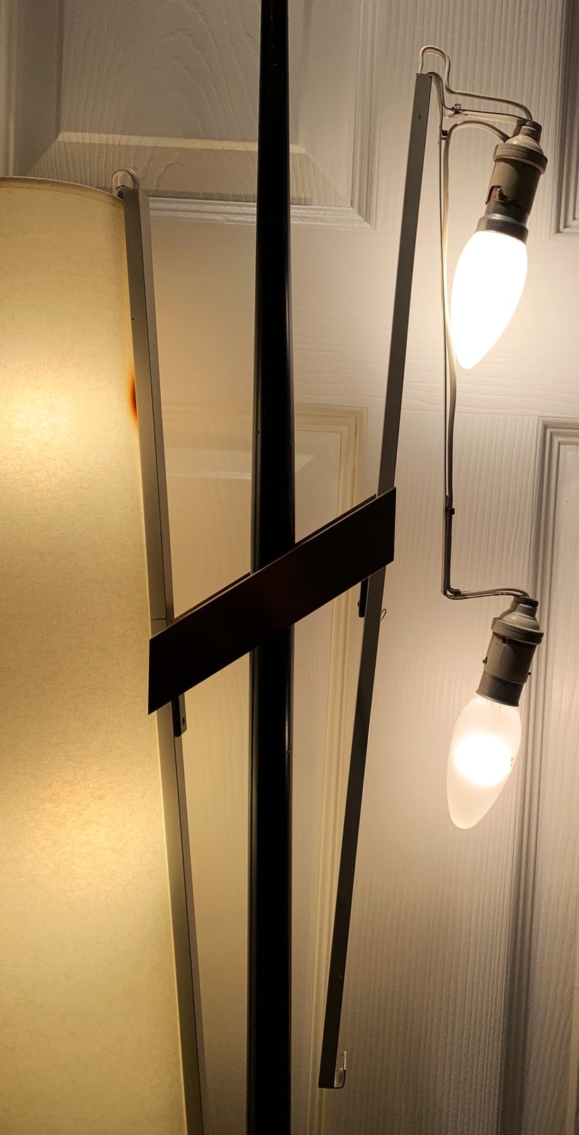 Mid Century Marble Based Standard Lamp With Two Elongated Shades And Brass Mount 1960s Ol photo Lighting