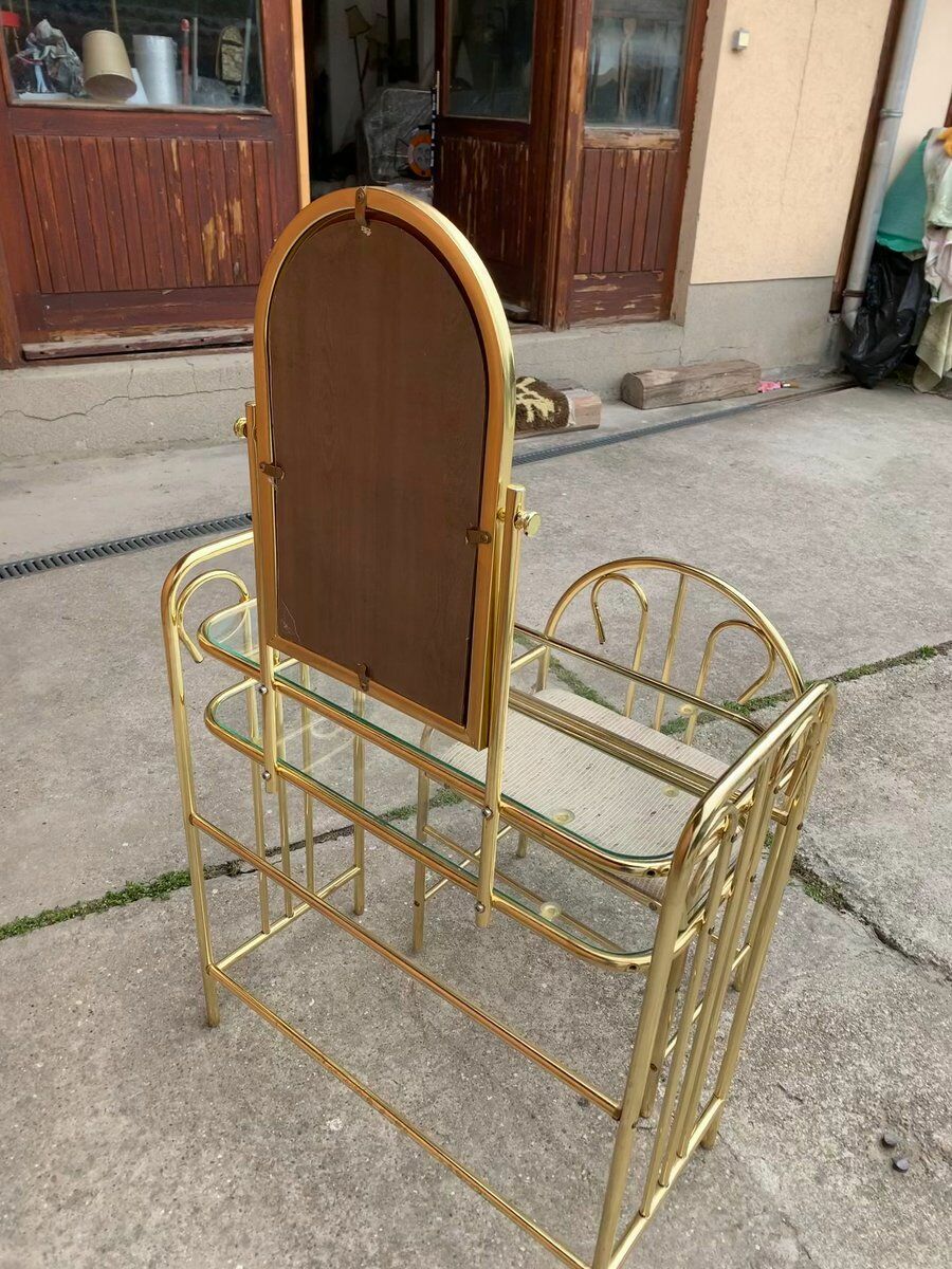 Vintage Dressing Table And Stool In Brass, 1950 photo vinterior