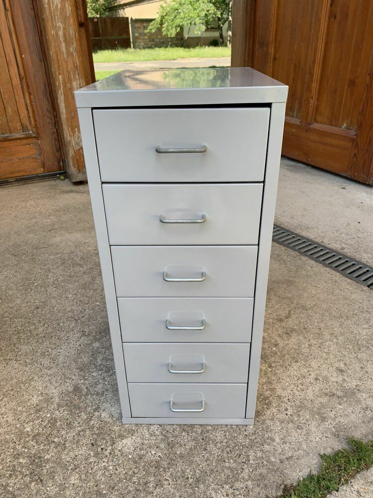Industrial Grey Metal Chest Of Drawers, 1980s photo furniture
