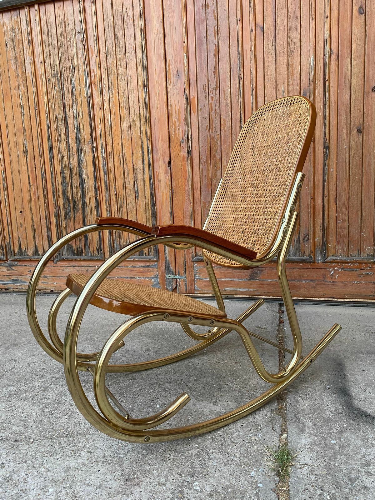 Vintage Brass & Cane Rocking Chair photo 1138.0