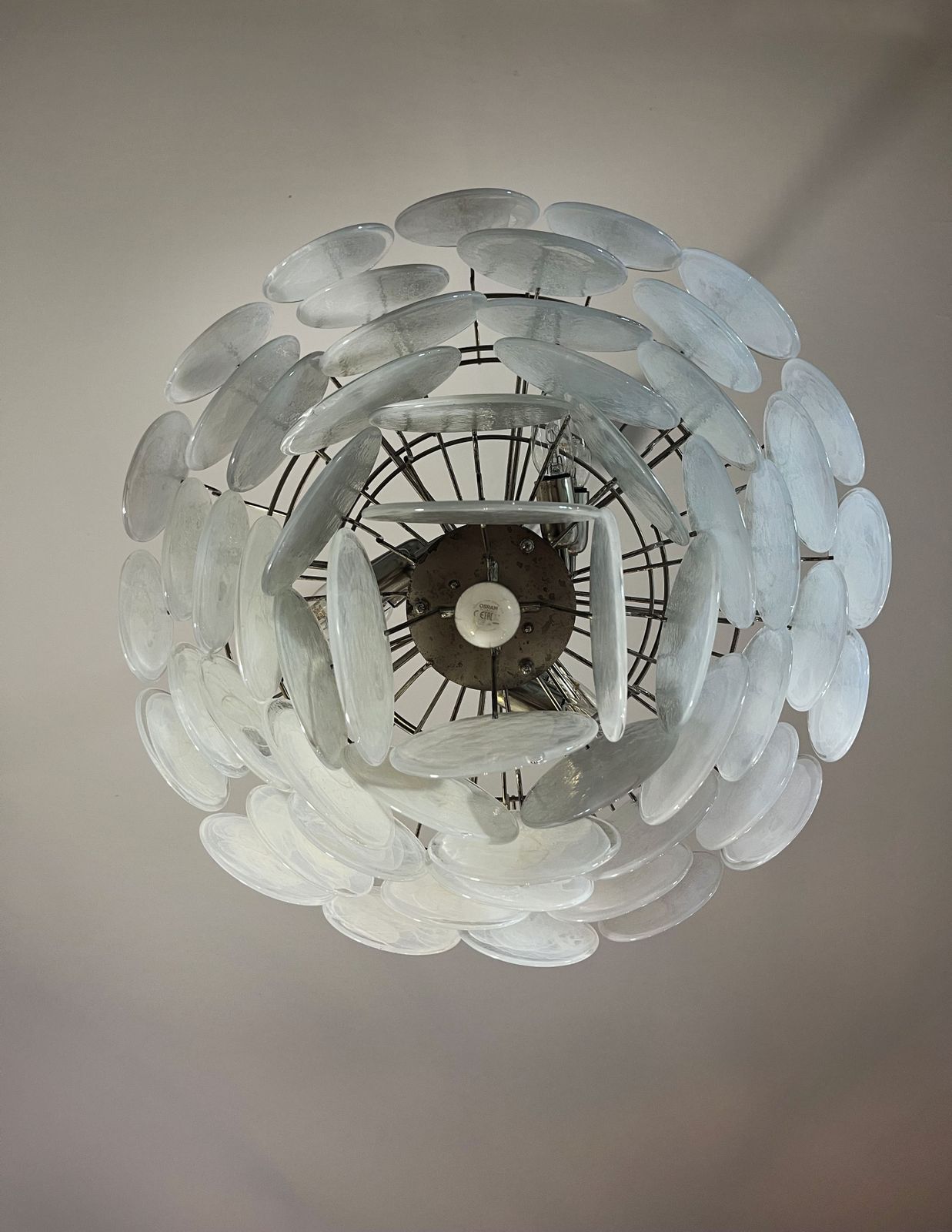 High Quality Murano Chandelier Space Age   57 White Albaster Iridescent Glasses photo buy