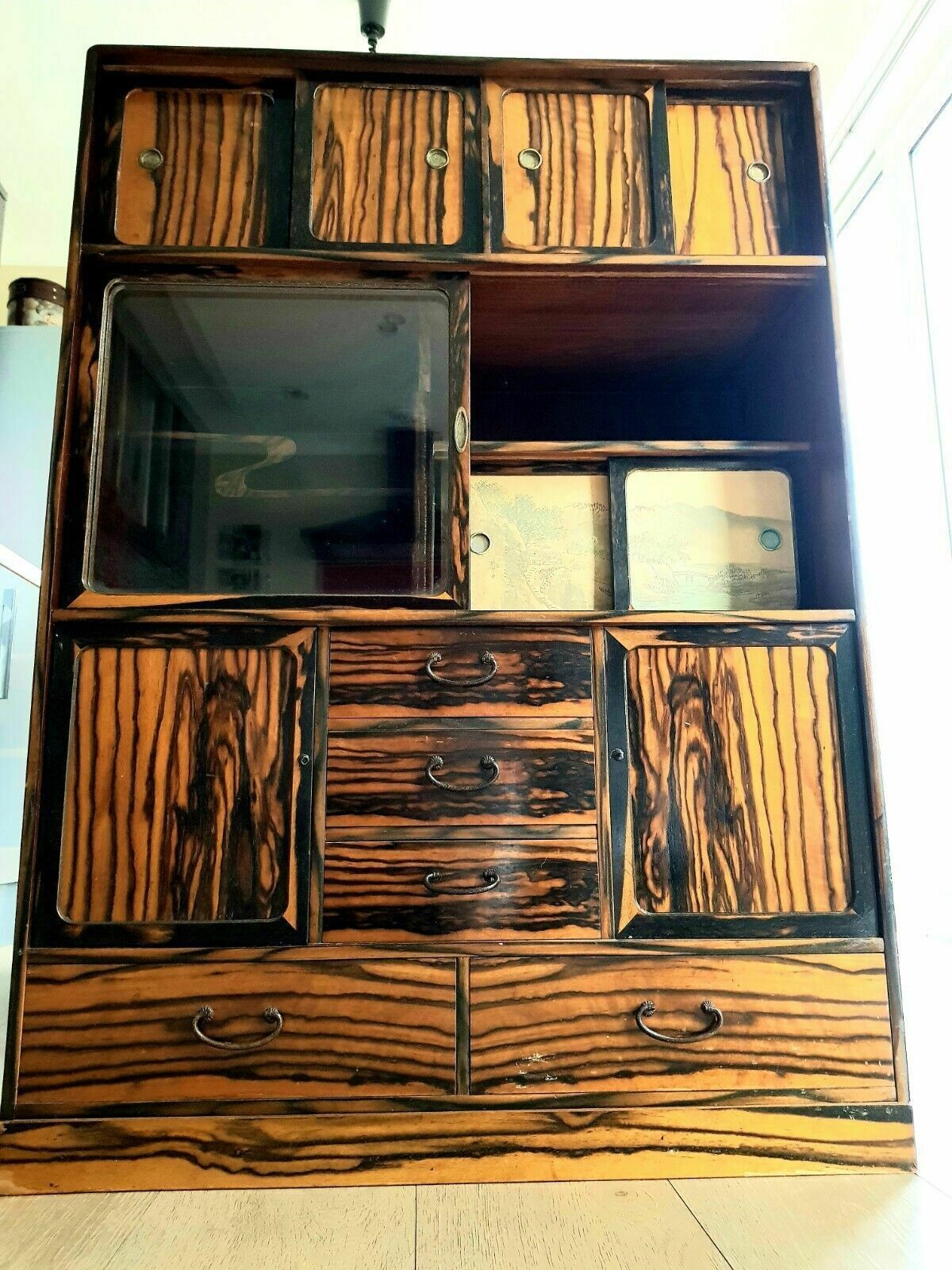 photo furniture Oriental Antique Faux Painted Tigerwood Cabinet