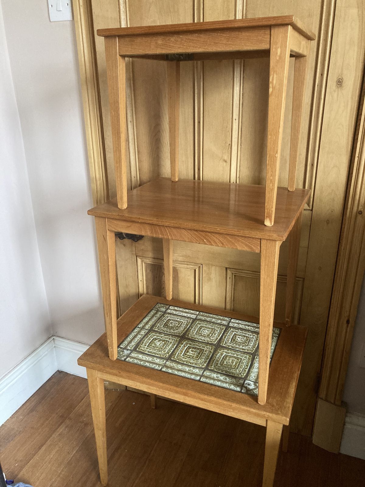 1960s Kvalitet Danish Teak Nest Of Tables With Tiled Top photo Furniture