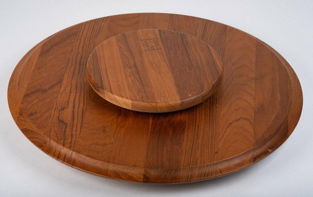 Danish Teak Carousel With 8 Glass Bowls From Glasværk Glassworks, 1960s, Set Of 8 photo vinterior
