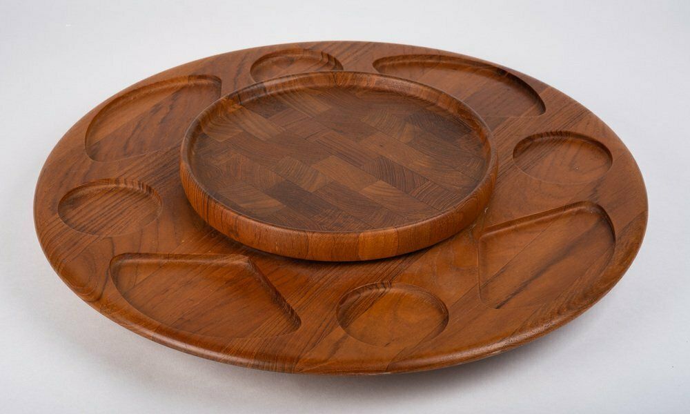 Danish Teak Carousel With 8 Glass Bowls From Glasværk Glassworks, 1960s, Set Of 8 photo buy