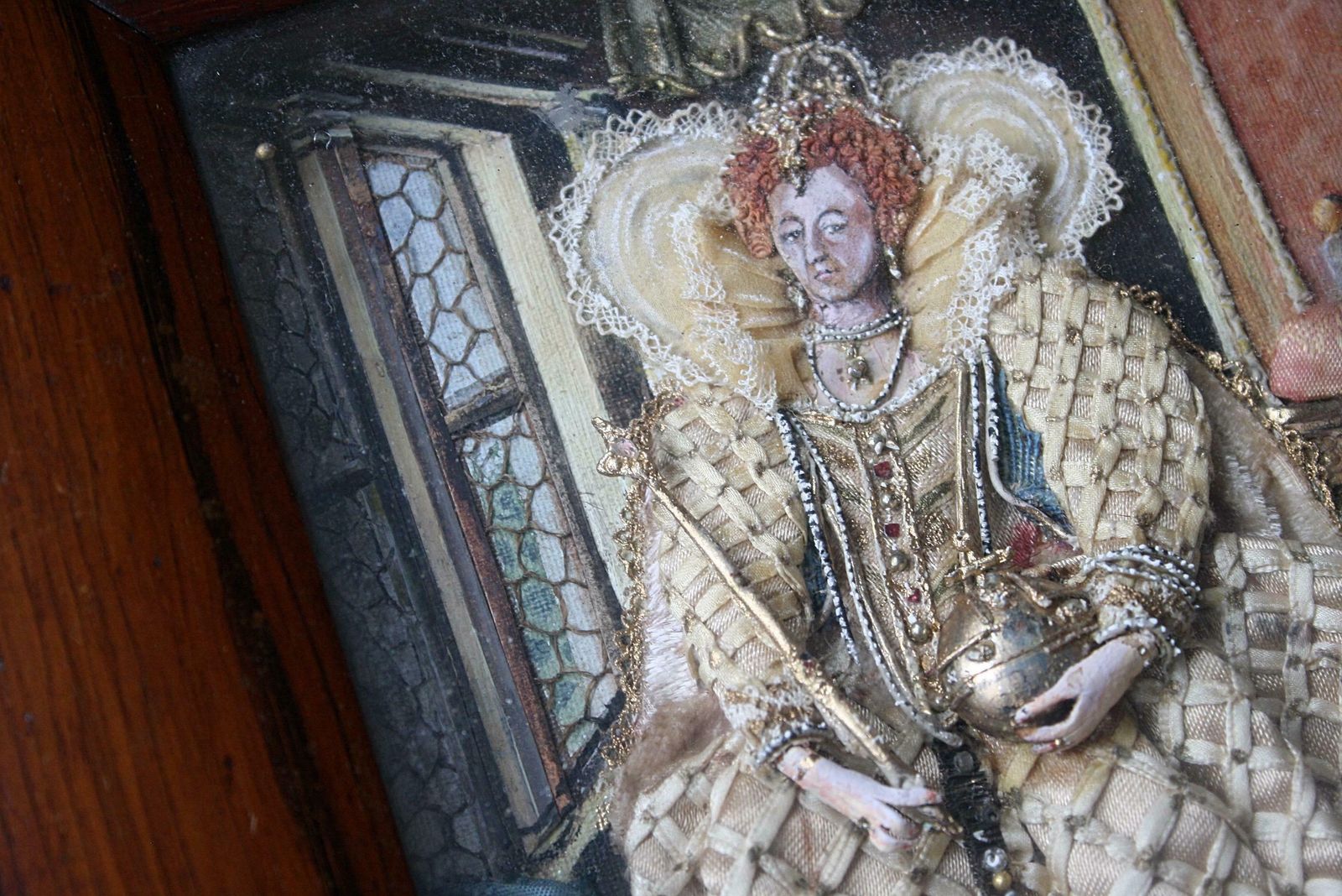 Early 20th Century Folk Art Appliqué Collages Henry VII & Queen Elizabeth 1st photo vinterior