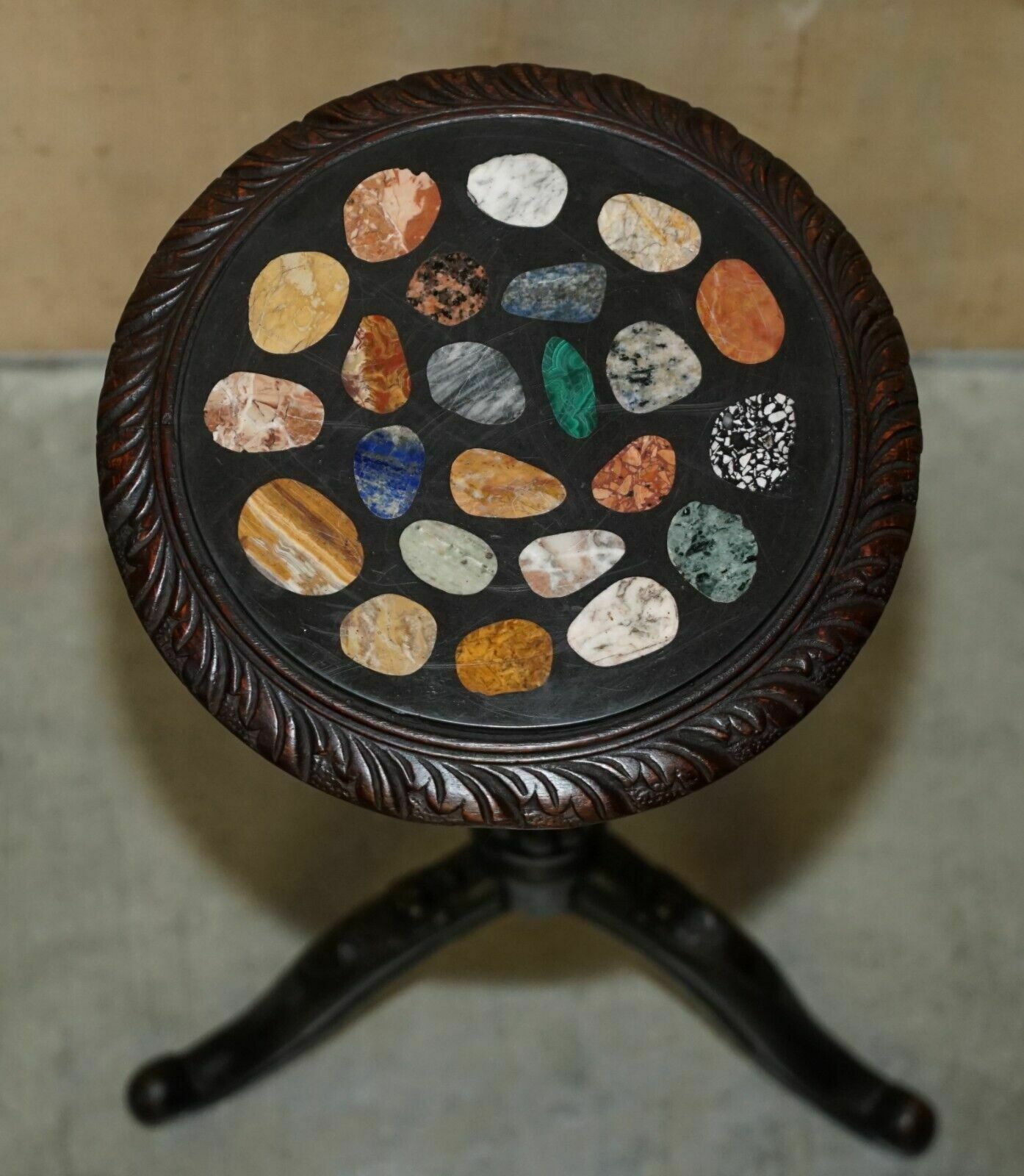 Furniture Fine Antique Victorian 1880 Pietra Dura Specimen Marble Side End Lamp Table photo