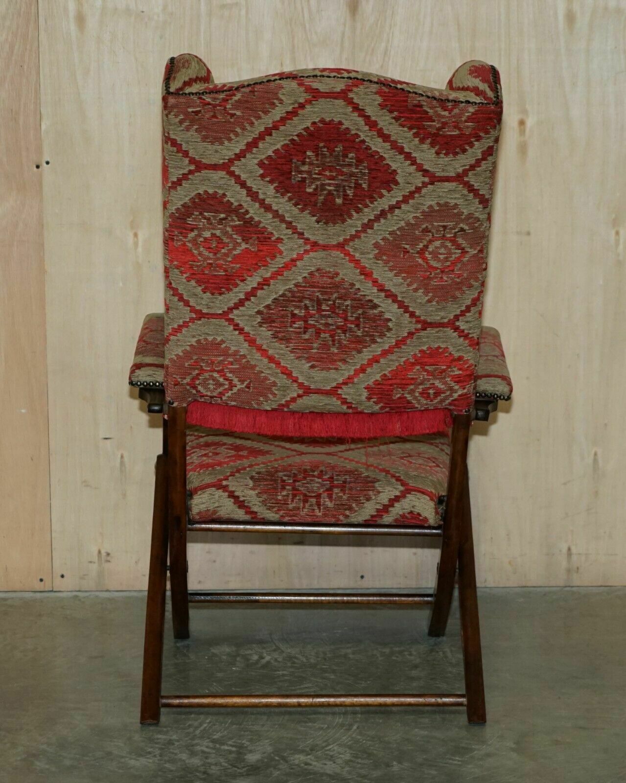 photo buy Stunning Antique Victorian Military Campaign Kilim Upholstered Folding Armchair