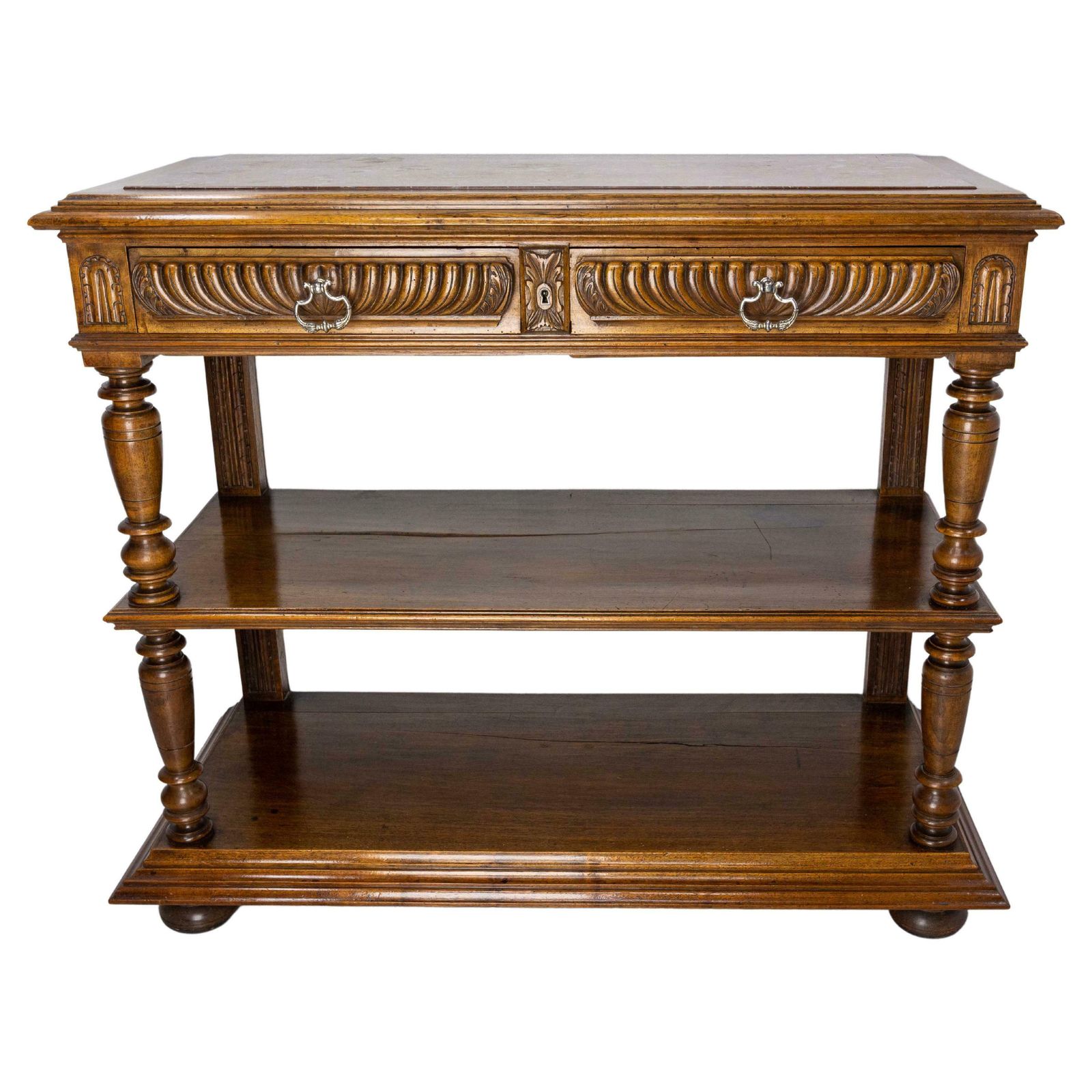 Baluster Console Or Serving Table Marble Top Louis XIII St, French, Late 19th C