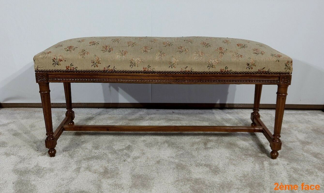 photo vinterior Long Bench In Solid Walnut, Louis XVI Style – 1900