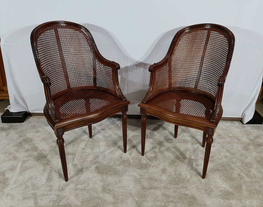 Pair Of Mahogany Armchairs, Louis XVI Style, Early 20th Century