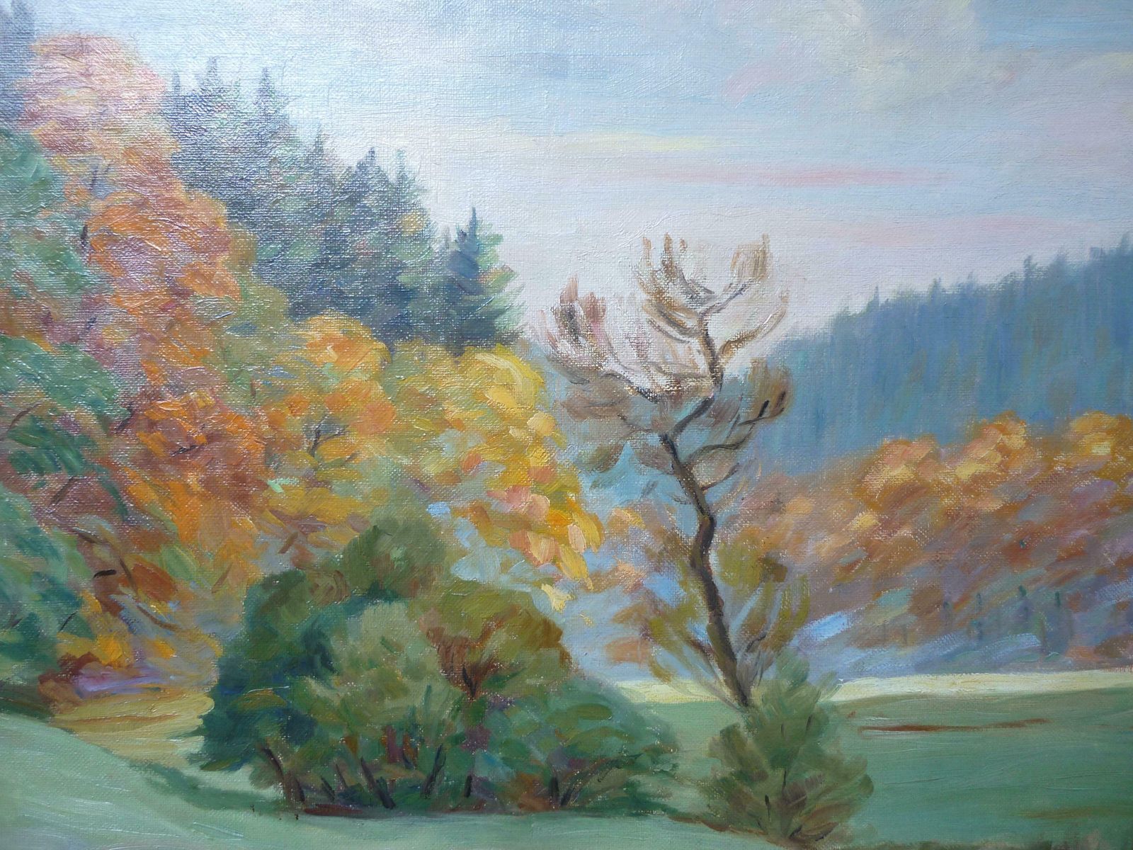 Hilly Landscape, Waldemar Runde, Oil On Canvas Painting, 1930 photo 600.0