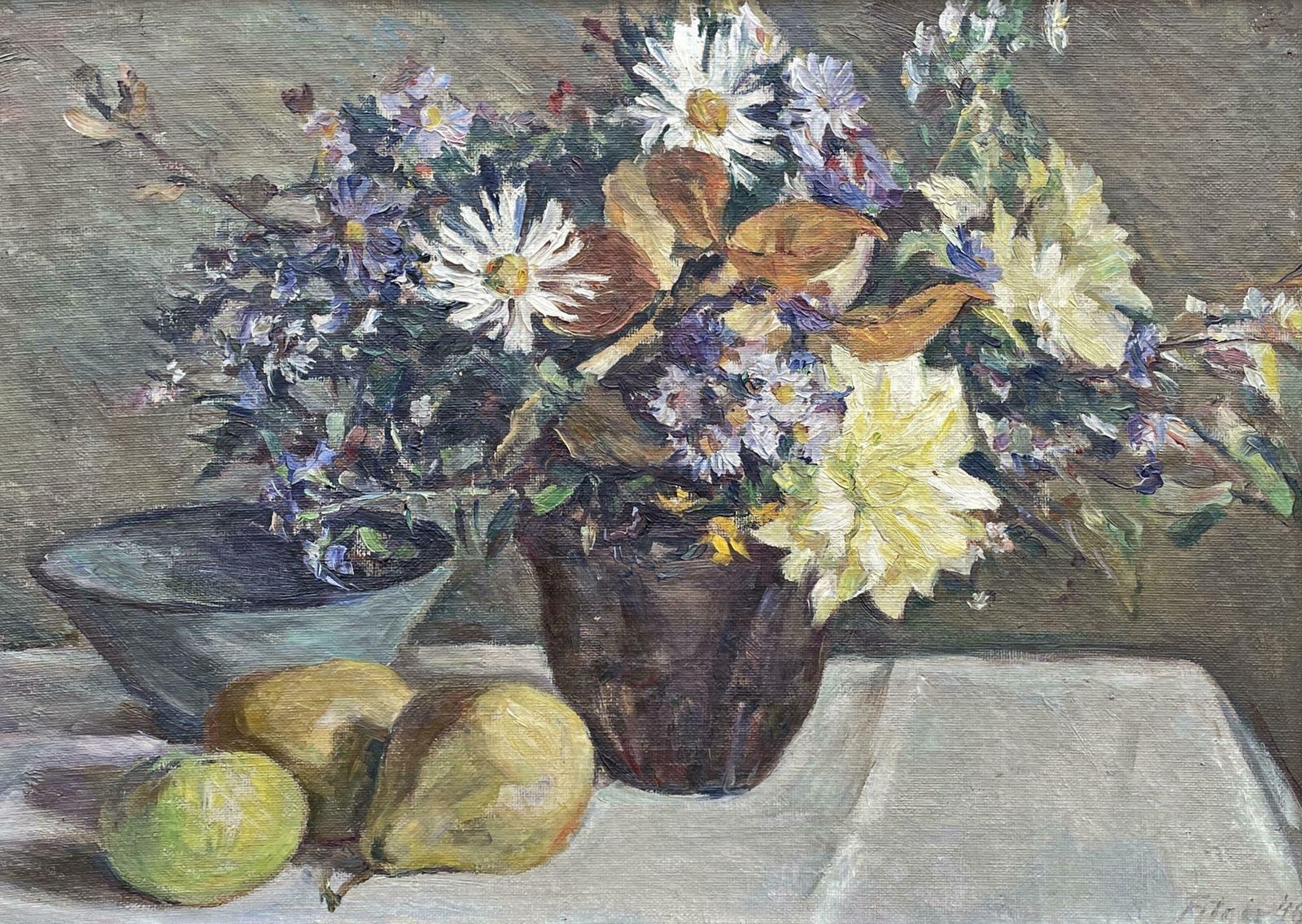 Art Vase Of Flowers With Fruit Oil Painting   Fitger Hermann photo