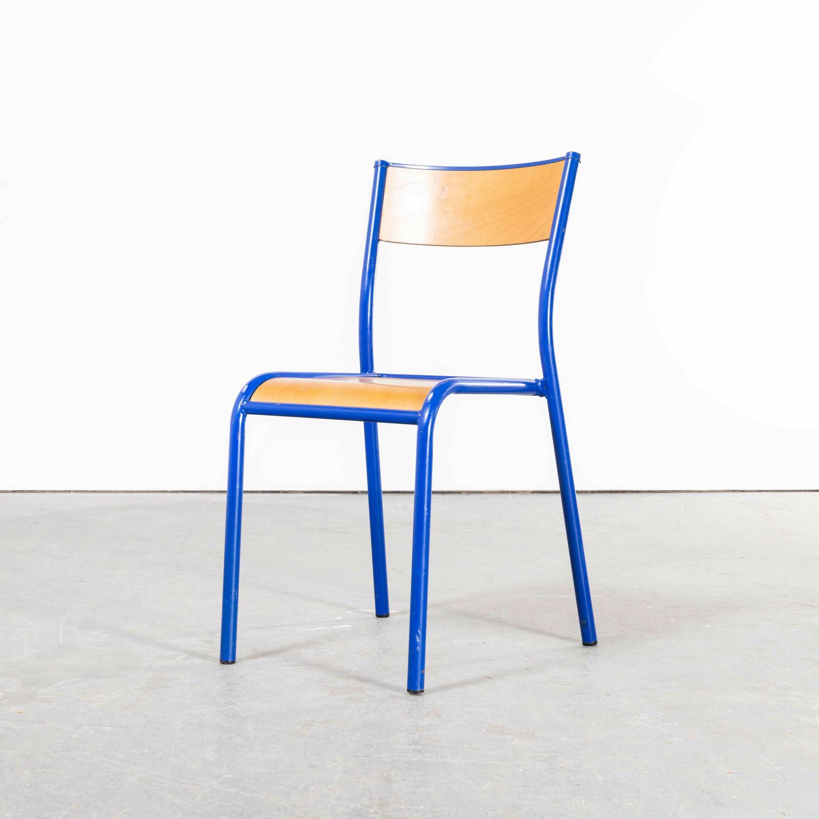 1970’s Bright Blue Mullca Stacking Dining Chair – Beech Seat – Set Of Six photo buy