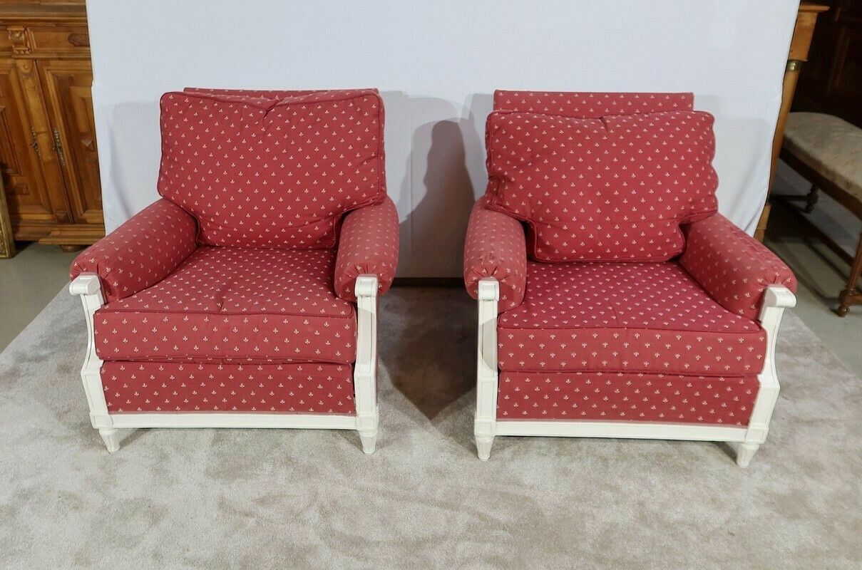 Pair Of Large Bergeres And Ottoman, Louis XVI Style, 20th photo buy