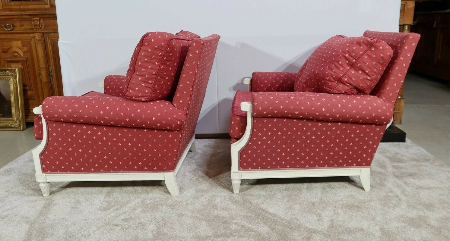 photo furniture Pair Of Large Bergeres And Ottoman, Louis XVI Style, 20th