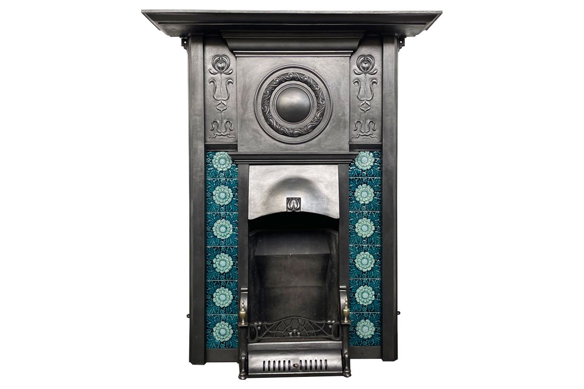 photo for sale Large Tall Antique Art Nouveau Edwardian Cast Iron Combination Grate