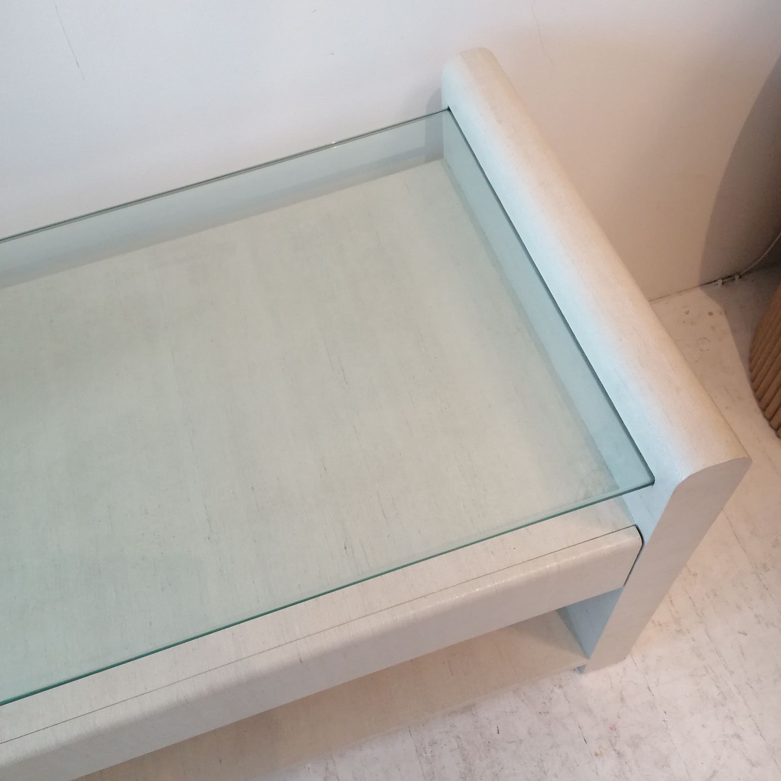 Vintage Karl Springer Style Lacquered Grasscloth Console / Tv Or Media Stand, USA 1980s photo buy