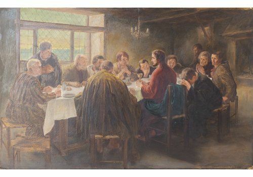 Het Laatste Avondmaal. Olieverf Op Paneel, 19e Eeuw