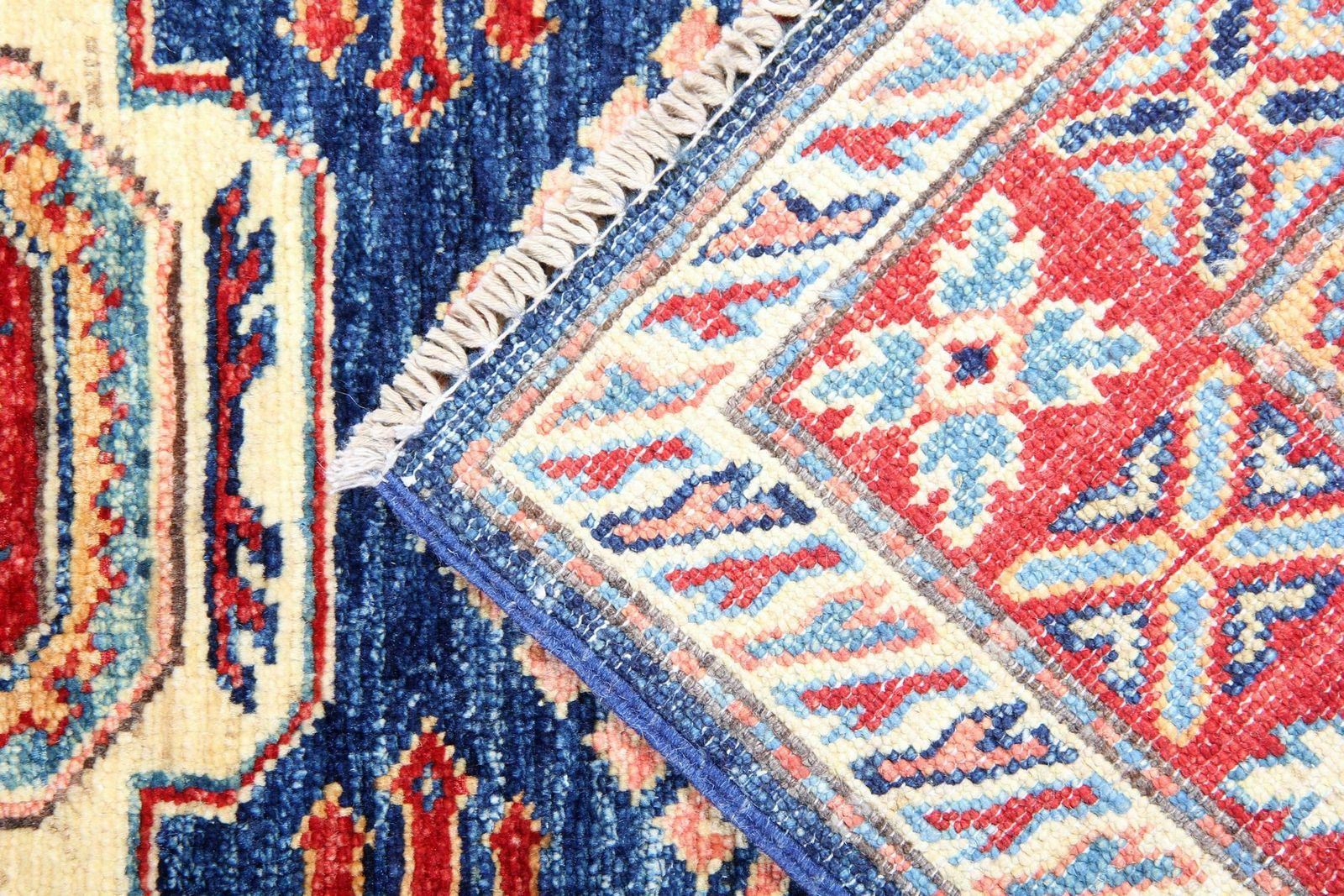 Handmade Runner Rug Traditional Kazak Carpet Rug Blue Geometric Runner photo 2200.0