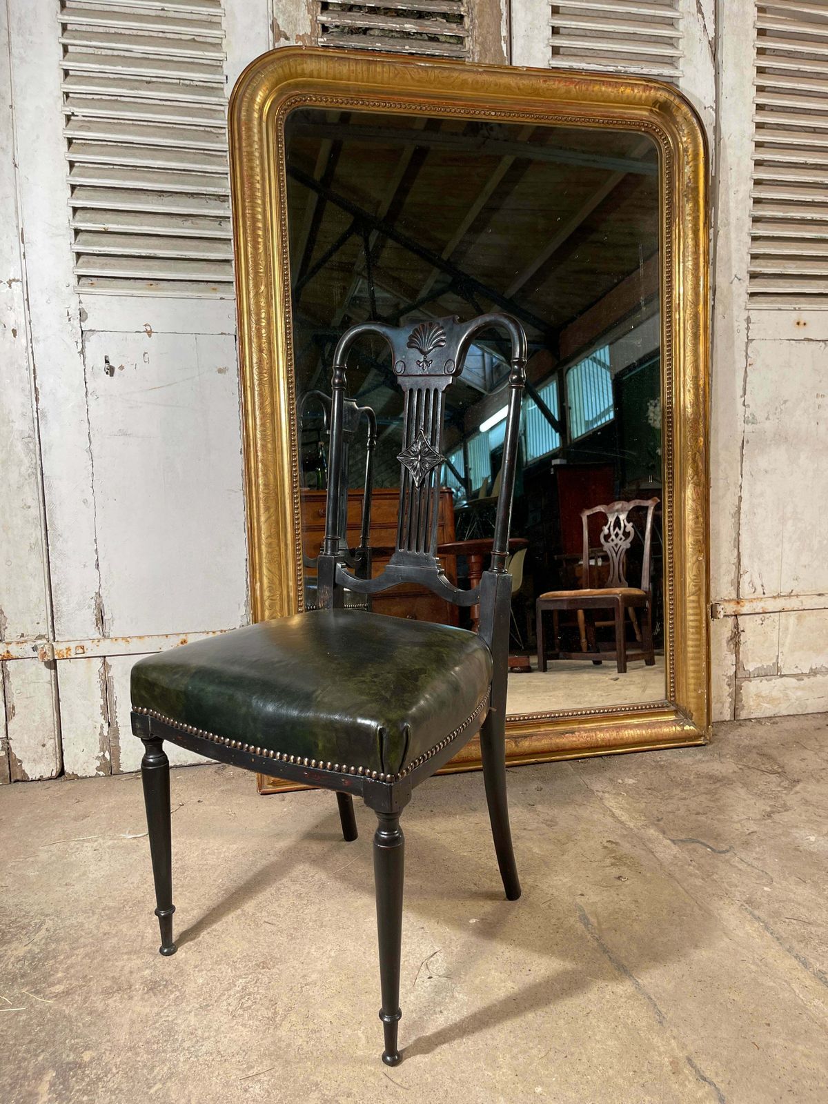 A Beautiful Antique French Napoleon III Leather & Ebonised Mahogany Music Chair Circa 1840 photo vinterior