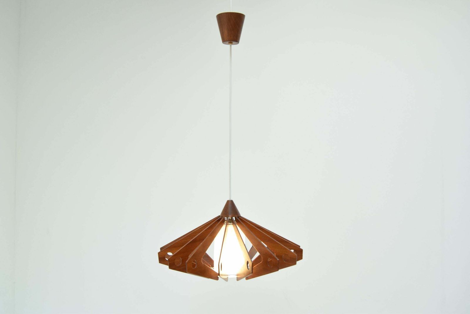 photo vinterior Mid Century Wood Pendant/Drevo Humpolec,Czechoslovakia,1970's.