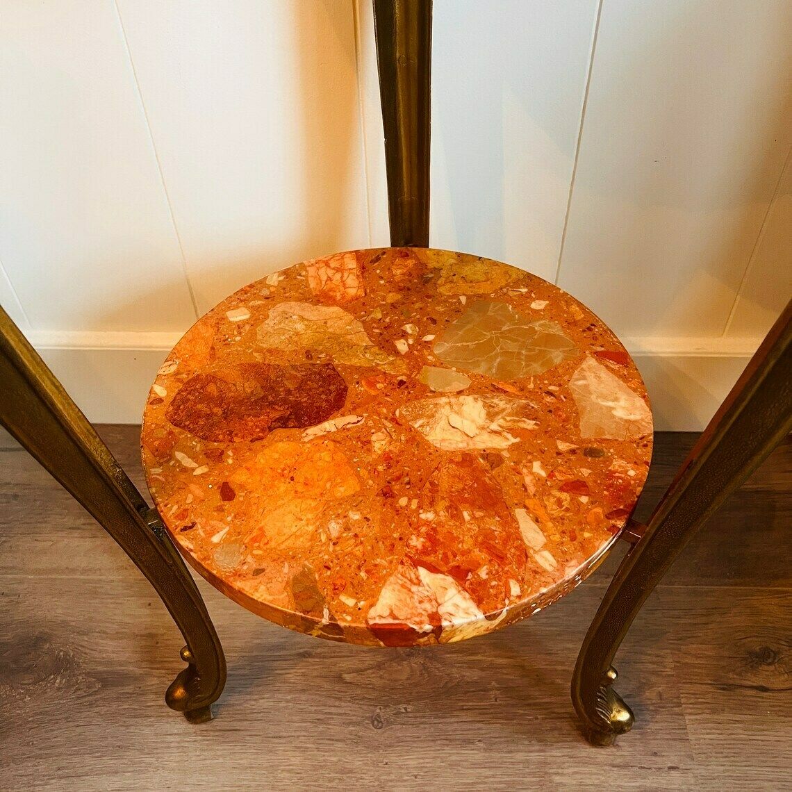 Vintage Hollywood Regency Rosso Verona Marmeren Hoge Tafel Of Plantentafel photo vinterior