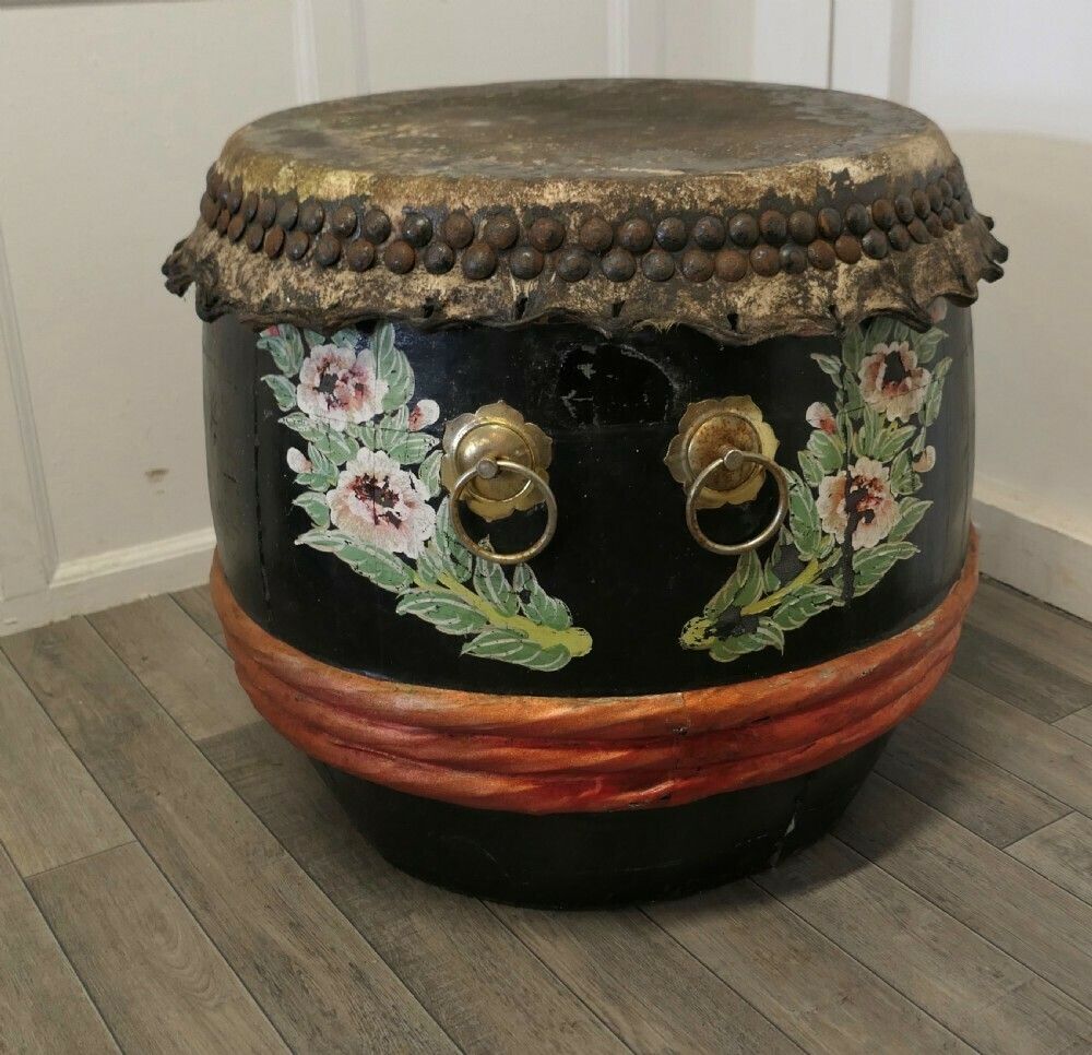 Large Painted Folk Art Drum