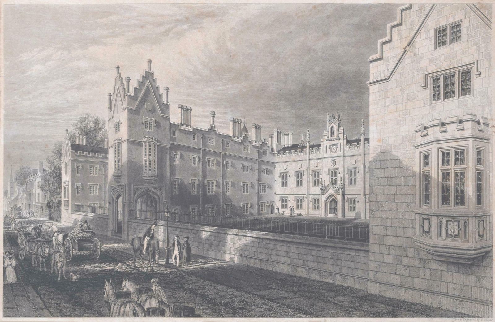 Ebenezer Challis Sidney Sussex College, Cambridge And Sidney Street Engraving By Challis
