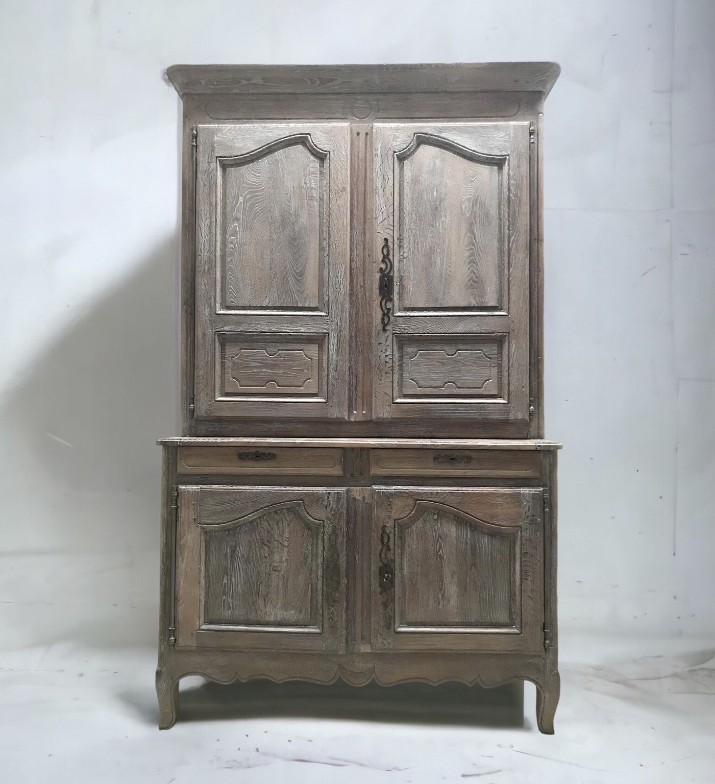 Large Antique French Limed Oak Dresser Buffet Cabinet Armoire Larder Cupboard