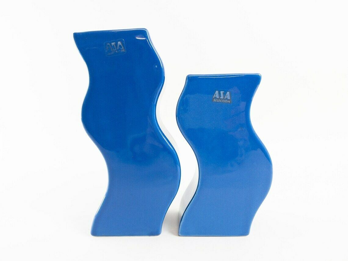 Pair Of Asa Selection Blue Wavy Ceramic Vases   Postmodern Design   Made In Germany photo Home Decor