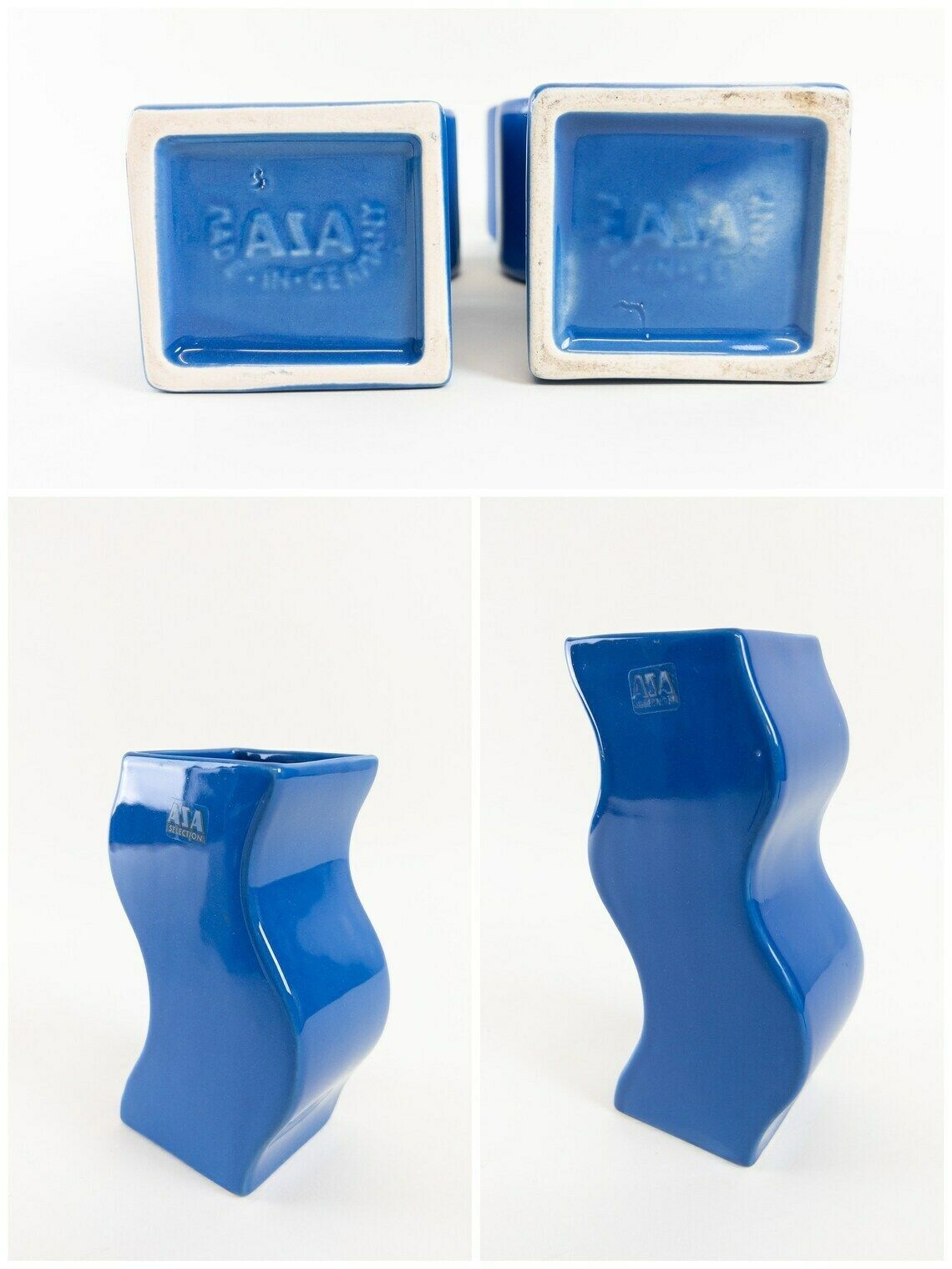 photo for sale Pair Of Asa Selection Blue Wavy Ceramic Vases   Postmodern Design   Made In Germany