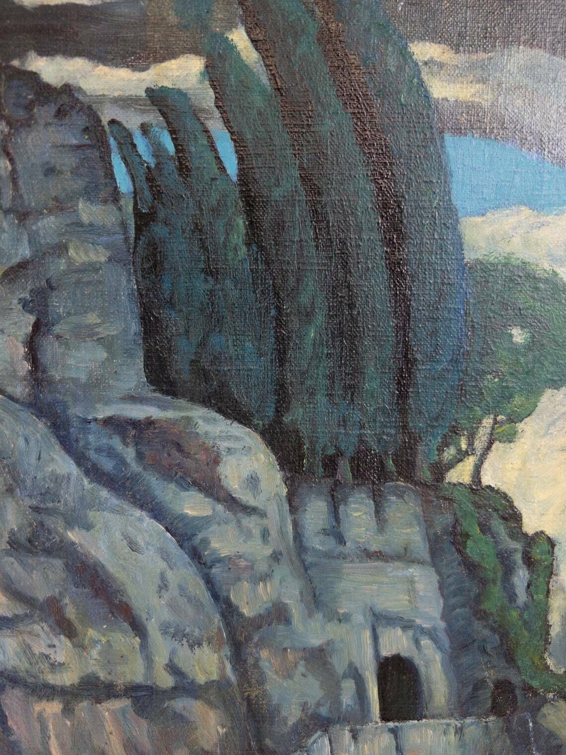 Original Acrylic Painting Of Ocean   Waves Crashing In On A Secret Cave   Dated 1938 photo buy