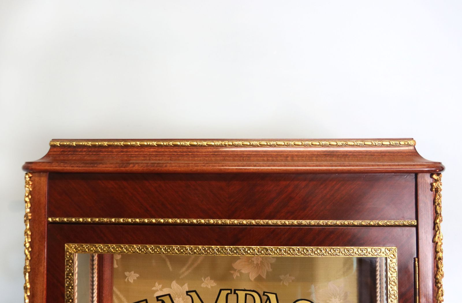 A Lovely 20th Century Mahogany Veneered, Floral Inlaid And Metal Mounted Vitrine Or Display Cabinet. photo buy