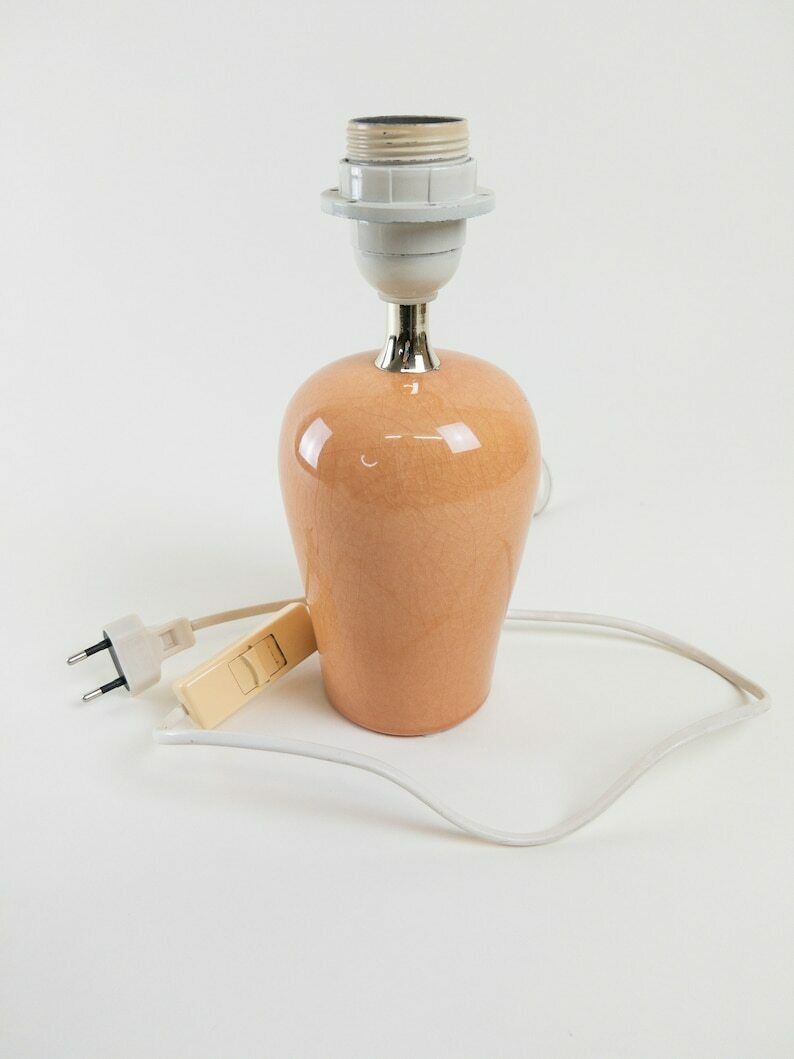 Pink Peach Crackle Ceramic Glaze Ceramic Lamp Base By Porcelanas De Bruxelles Of Belgium photo vintage
